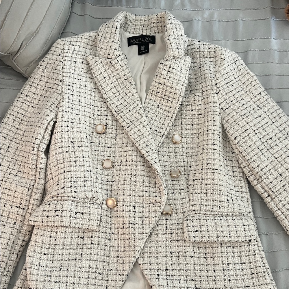 Rachel Zoe Cream Tweed Blazer with Pearl Details